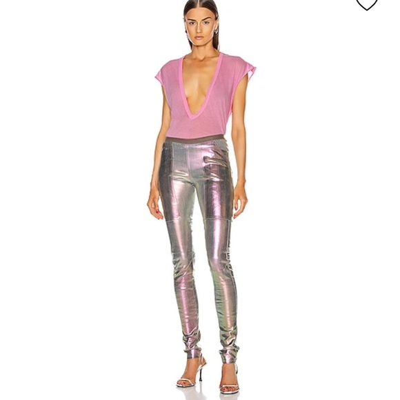 NWT RICK OWENS Irise Iridescent Stretch Leather and Cotton-Blend Leggings - Picture 3 of 9